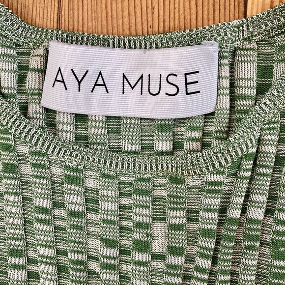 Aya Muse Cut Out Waist Long Sleeve Ribbed Mini Dress Heather Green Size S/2-4 - Picture 7 of 9